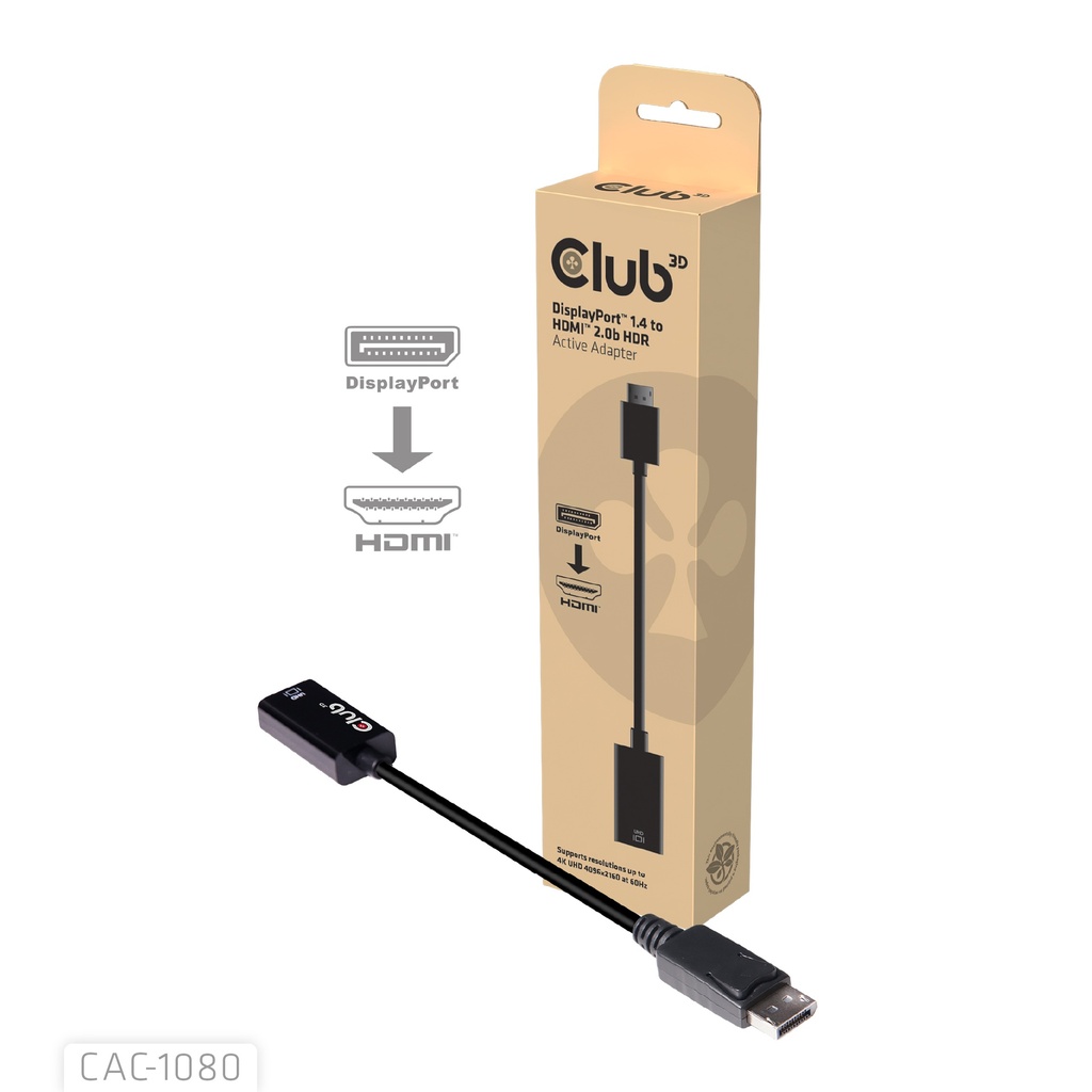 Club 3D CAC-1080 DisplayPort 1.4 auf HDMI 2.0a HDR Aktiver Adapter Schwarz