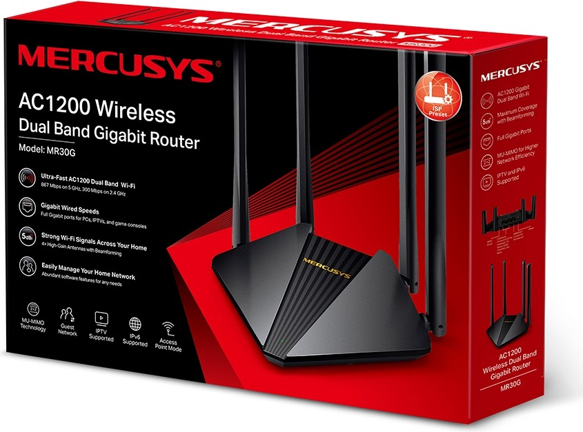 Mercusys MR30G AC1200 Dual-Band Gigabit WLAN-Router Schwarz