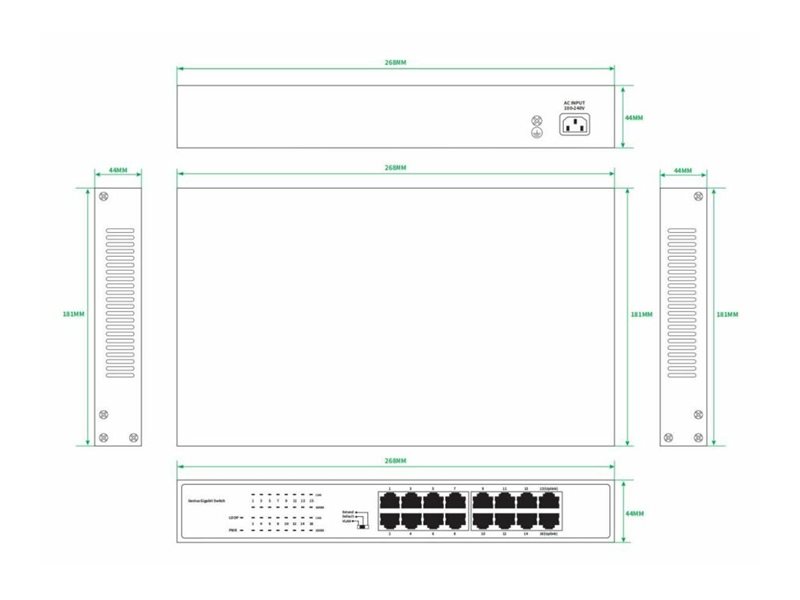Lanview LVN-1U-16PORT-1G Gigabit Ethernet Switch 16 Ports Schwarz