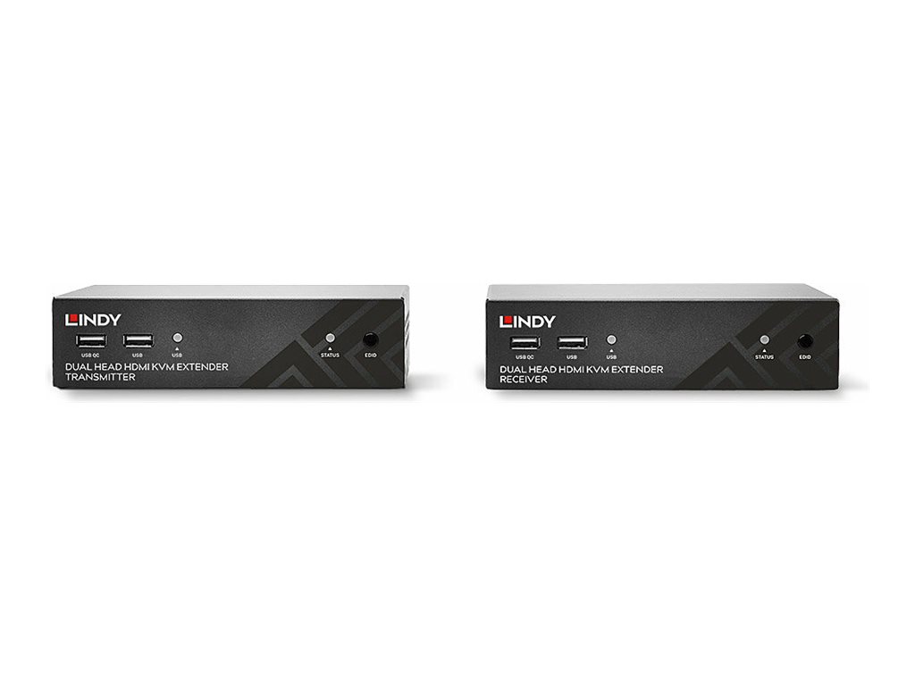 Lindy 39374 KVM-Extender Dual-Head HDMI USB IR RS232 HDBaseT Cat.6 100m Schwarz