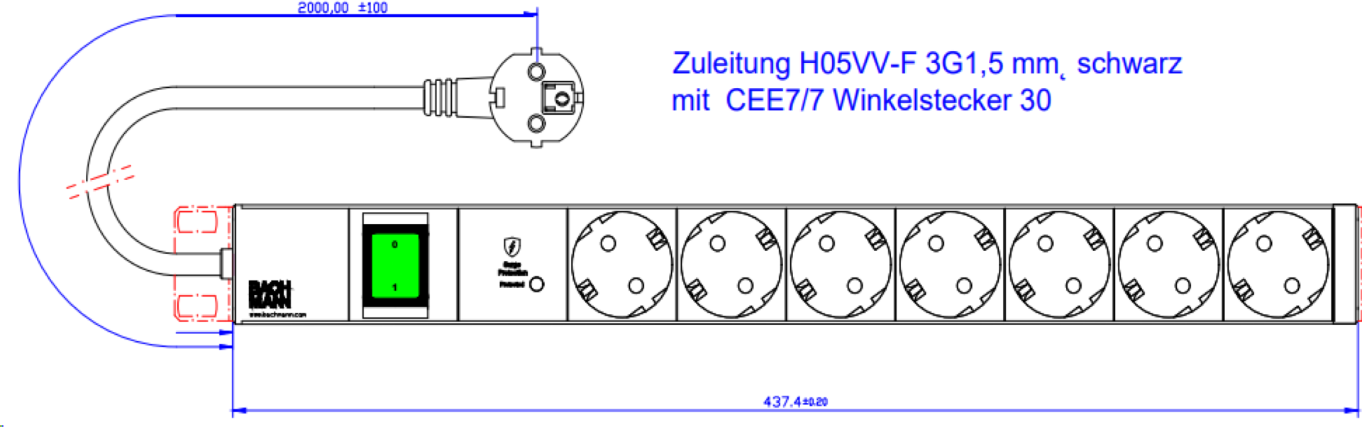 Bachmann Steckdosenleiste 19Z 1HE 7xCEE7/3 800.3934 (800.3934)