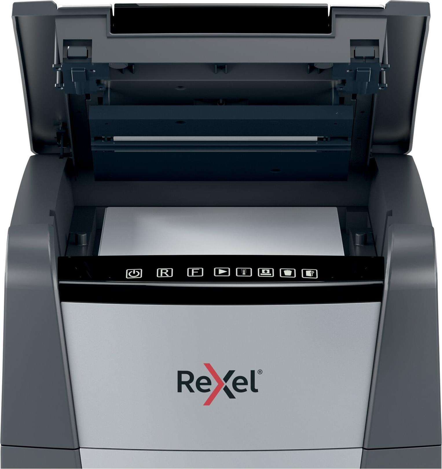 Rexel Optimum AutoFeed+ 100M Aktenvernichter P-5 Mikroschnitt 34 L Schwarz, Grau