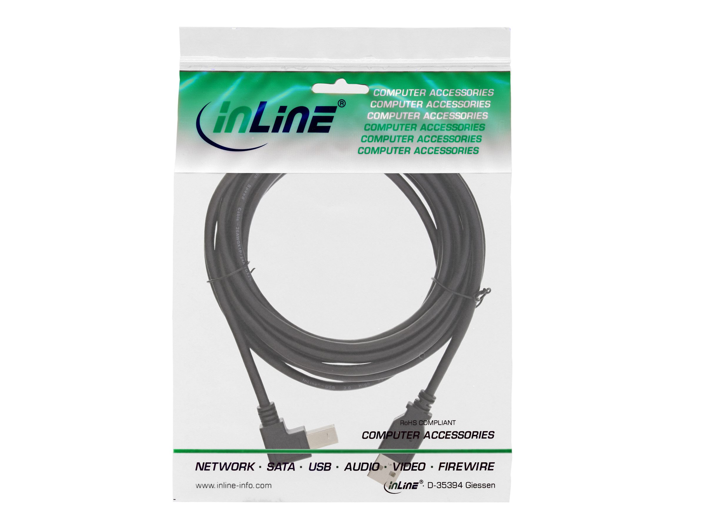 InLine 34503U USB 2.0 Kabel USB-A auf USB-B abgewinkelt 0,3 m Schwarz