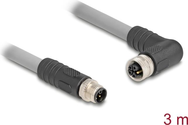 Delock M12 Kabel L-kodiert 5 Pin Stecker gerade zu Buchse rechts gewinkelt PUR (80544)