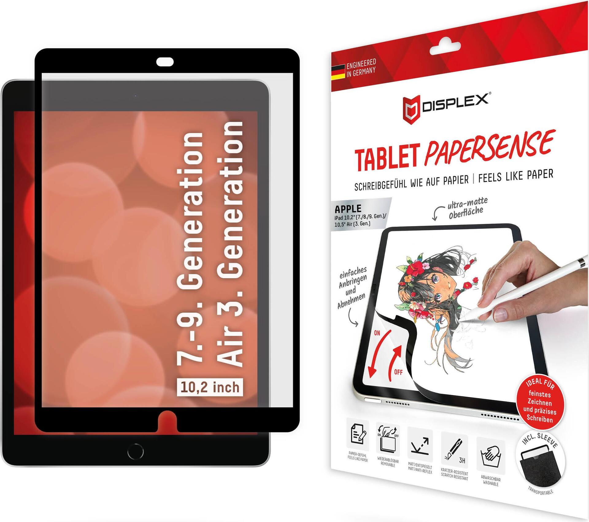 Displex TABLET PAPERSENSE für iPad (7./8./9. Gen.)/Air (3. Gen.) - wiederablösbare Schreibfolie und Zeichenfolie mit Paper Feeling (01886)