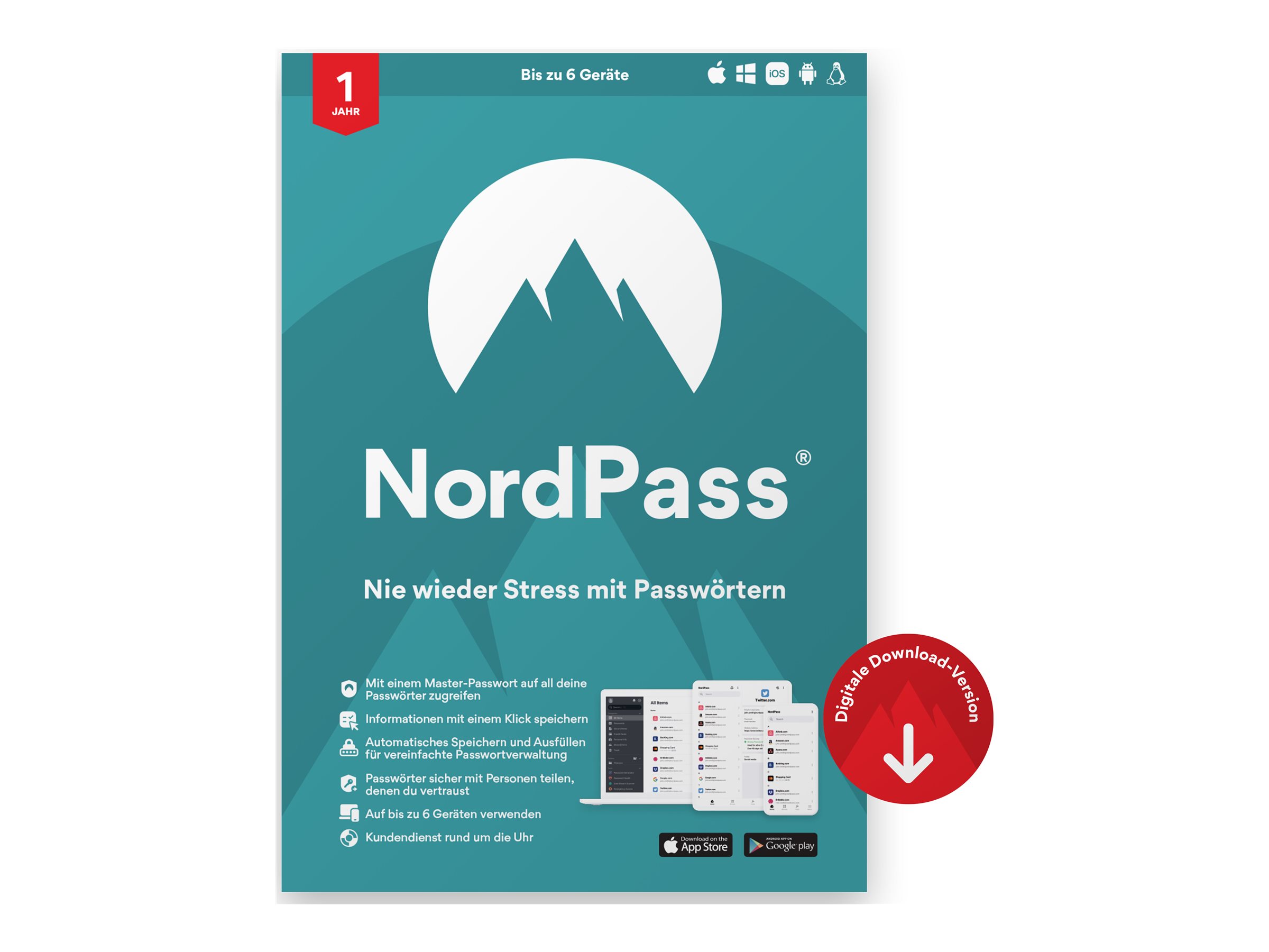 NordVPN NordPass Premium 1 Jahr 6 Lizenzen