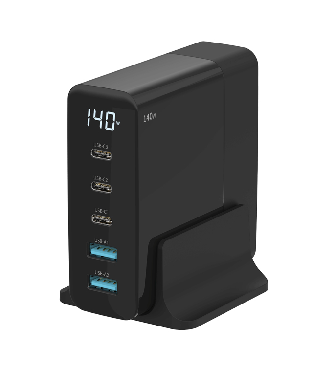 Sitecom CH-1004 GaN Netzteil 140 W mit LED-Display 2x USB-A 3x USB-C PD Schwarz