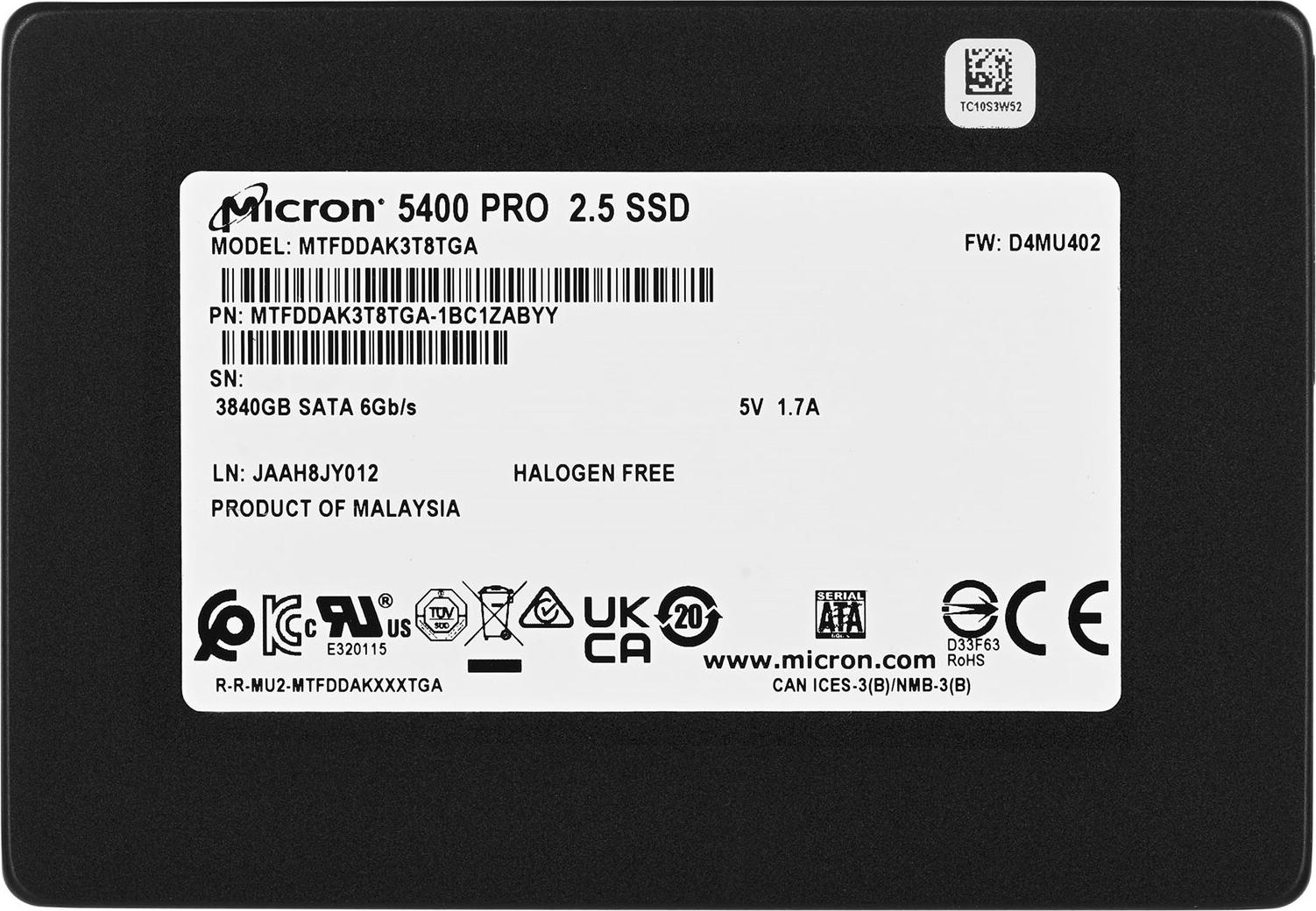 Micron 5400 PRO 3.84 TB 2.5" SATA 6Gb/s Schwarz