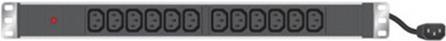 Tecline 48,30cm (19") PDU 12 x IEC13 Buchse im Alugehäuse 1HE, 3 x 1,5mm Kabel 2,5m, RAL 9005 schwarz kosteneffiziente PDU mit Aluminium Gehäuse (808902)