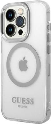 GUESS Hard Cover Metal Outline Magsafe Silver, für iPhone 14 Pro Max, GUHMP14XHTRMS (GUHMP14XHTRMS)