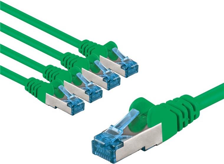 Goobay CAT 6A Patchkabel S/FTP PiMF 3 m gruen 5er-Set - Kupferleiter CU (69371)