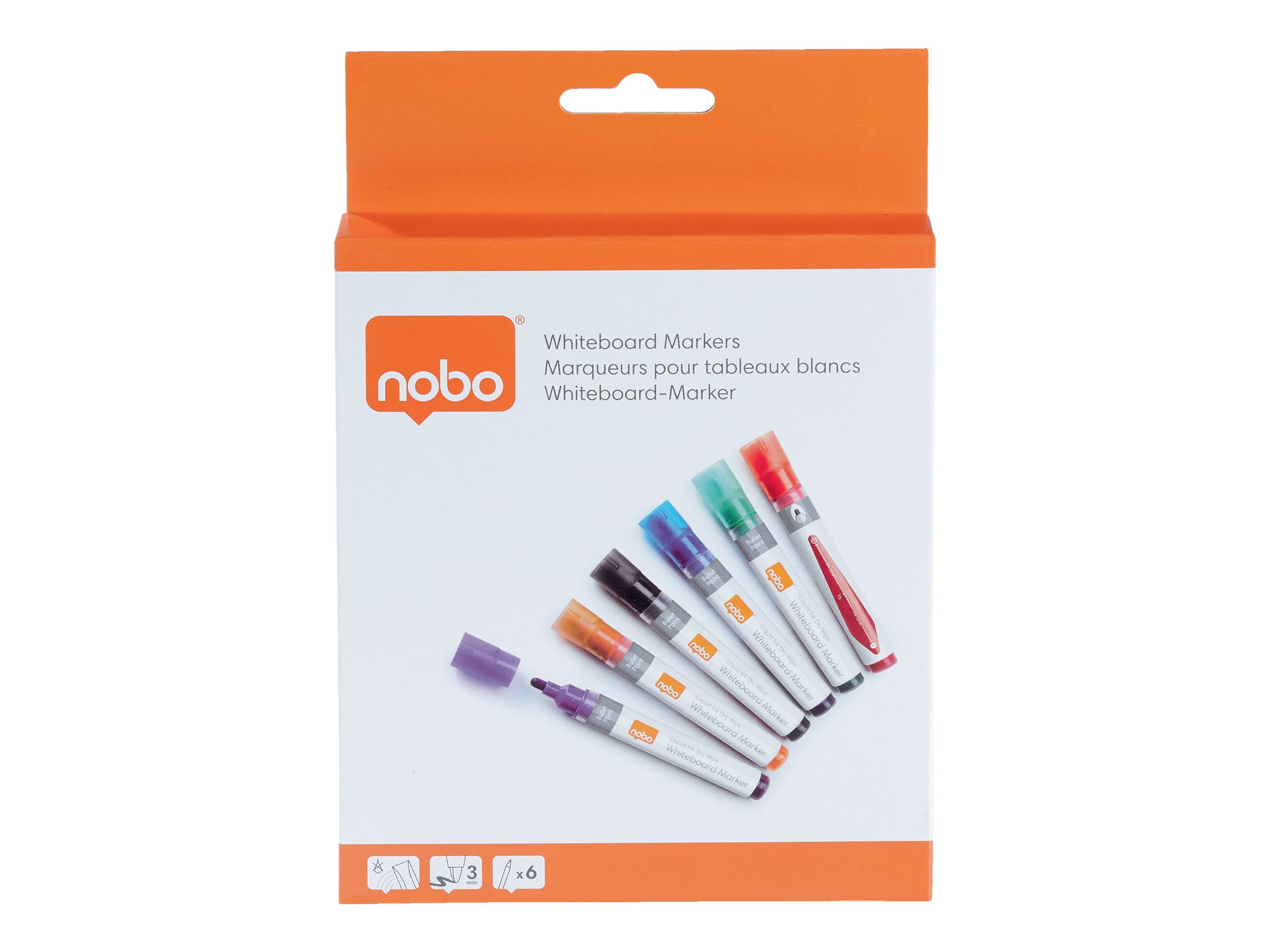 Nobo Liquid Ink Whiteboard-Marker Rundspitze 3 mm, 6er Set Mehrfarbig