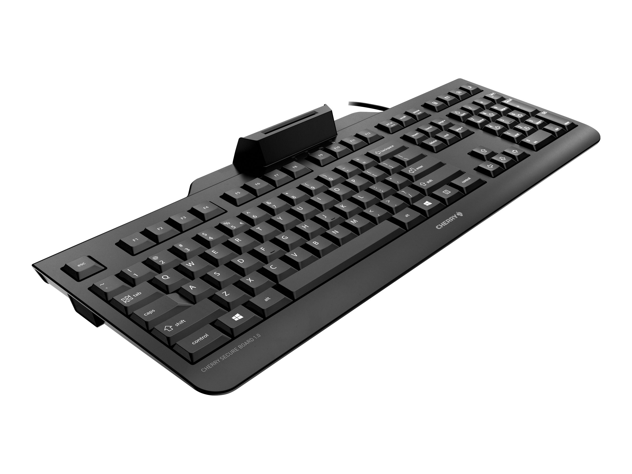 CHERRY SECURE BOARD 1.0 Tastatur mit NFC und Smart Card Reader USB US mit Euro-Symbol Schwarz