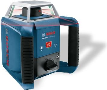 Bosch GRL 400 H Professional. Typ: Dreh-Ebene, Produktfarbe: Blau, Stativgewinde: 5/8" . Maximale Reichweite: 400 m, Levelling Präzision (±): 0,08 mm/m, Selbst-levelling Range (±): 5°. Operationszeit: 30 h, Batterietechnologie: Nickel-Metallhydrid (NiMH), Batteriespannung: 1,2 V. Breite: 180 mm, Tiefe: 190 mm, Höhe: 170 mm (0 615 994 03U)