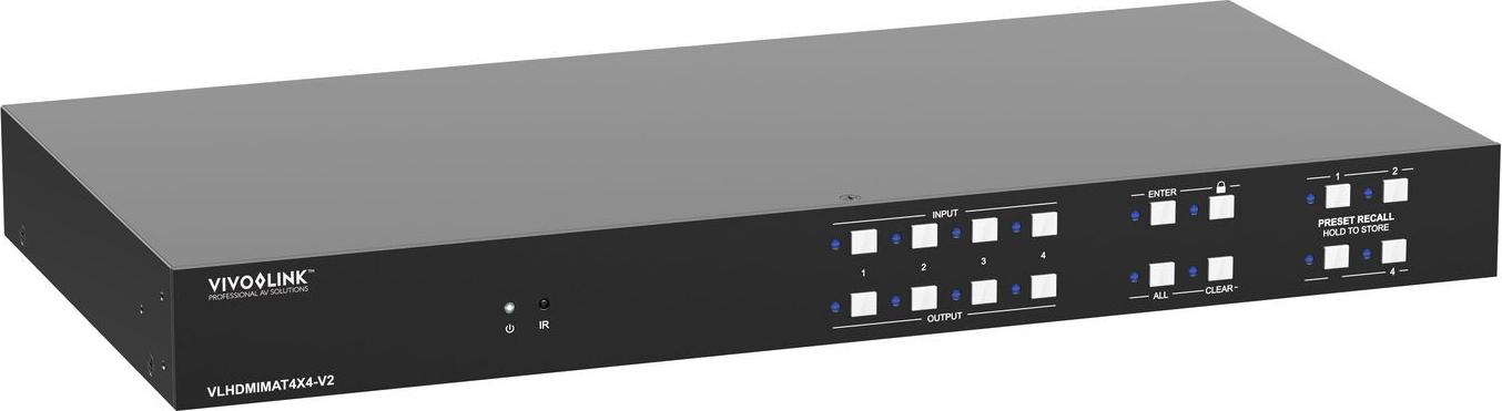 VivoLink HDMI 2.0 4x4 Matrix Switch VLHDMIMAT4X4-V2 4K UHD Rackmount RS232/LAN