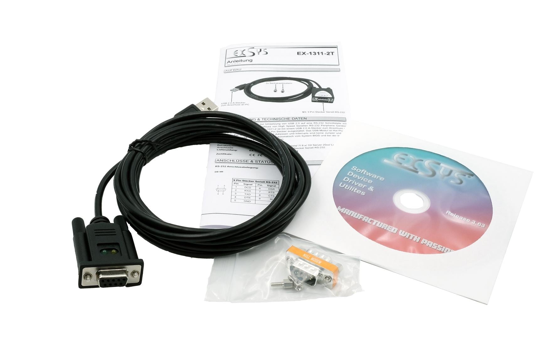 EXSYS EX-1311-2T USB-zu-RS-232 Kabeladapter USB Type A 2.0 2,5 m Schwarz