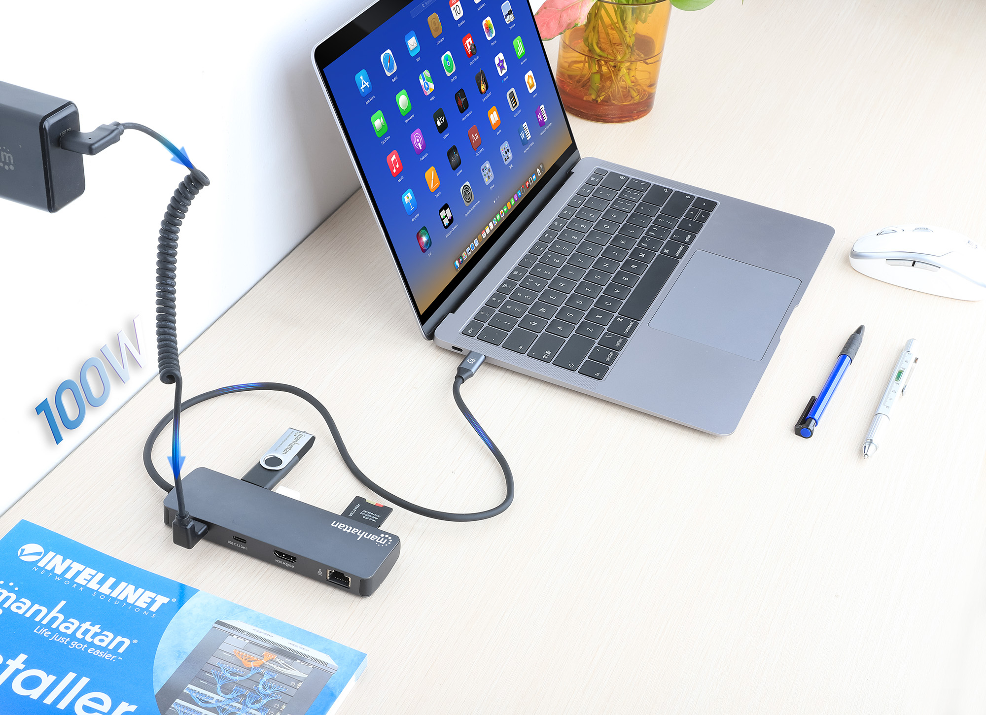 Manhattan 190459 Dockingstation USB-C 3.2 Gen 1 HDMI 1GbE Space-grau