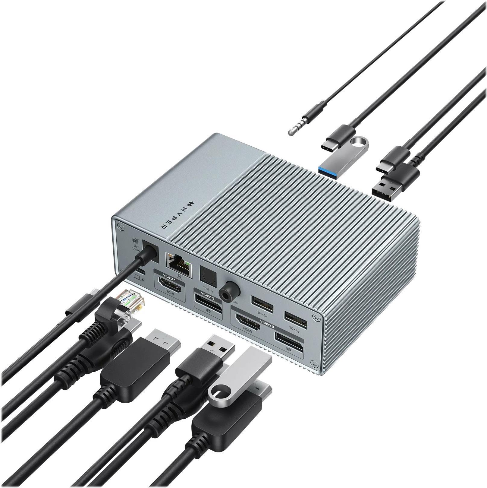 HyperDrive GEN2 15-in-1 USB-C Dockingstation 100W Power Delivery Gigabit Ethernet Silber