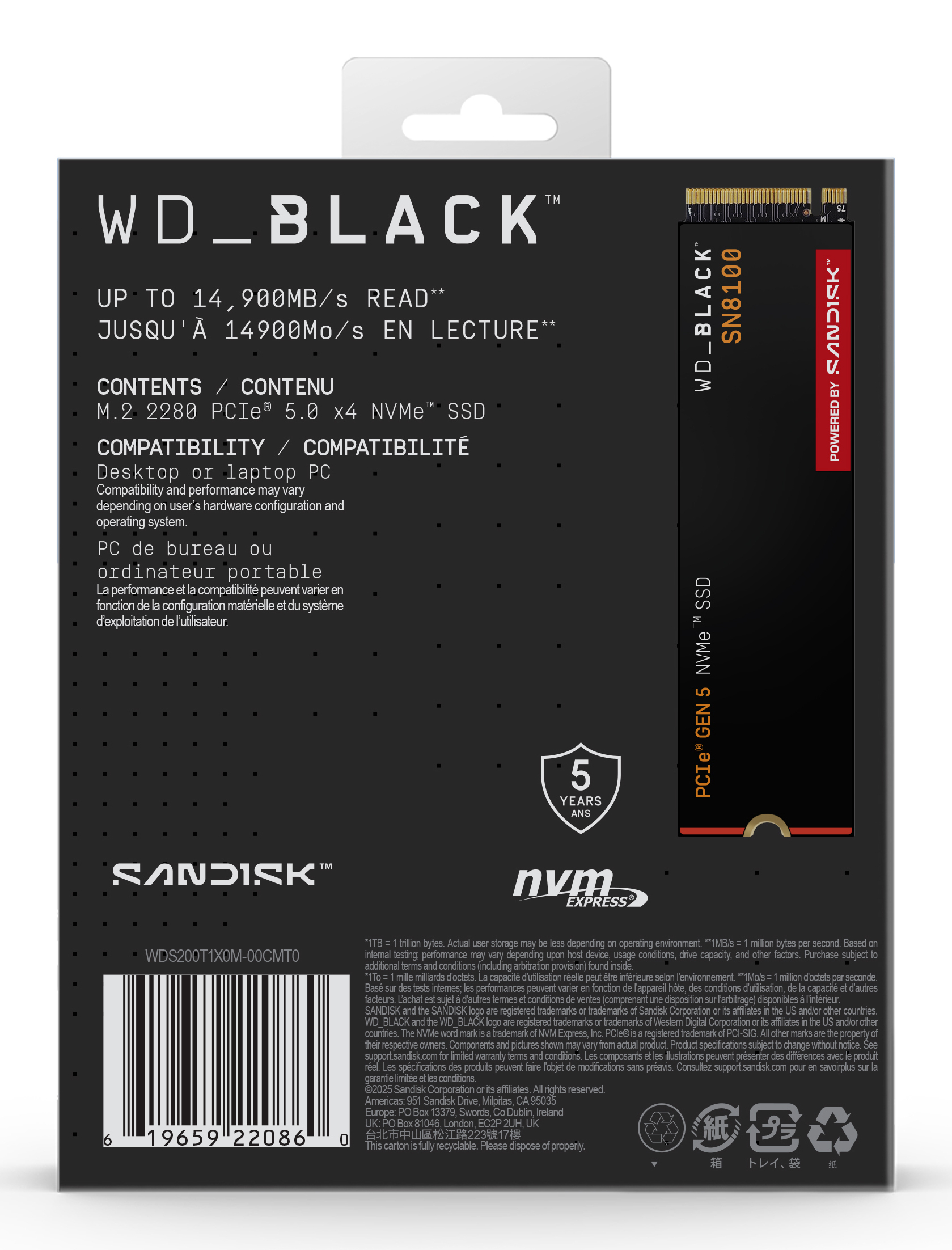Western Digital WD_BLACK SN8100 NVMe SSD 2 TB M.2 PCIe 5.0