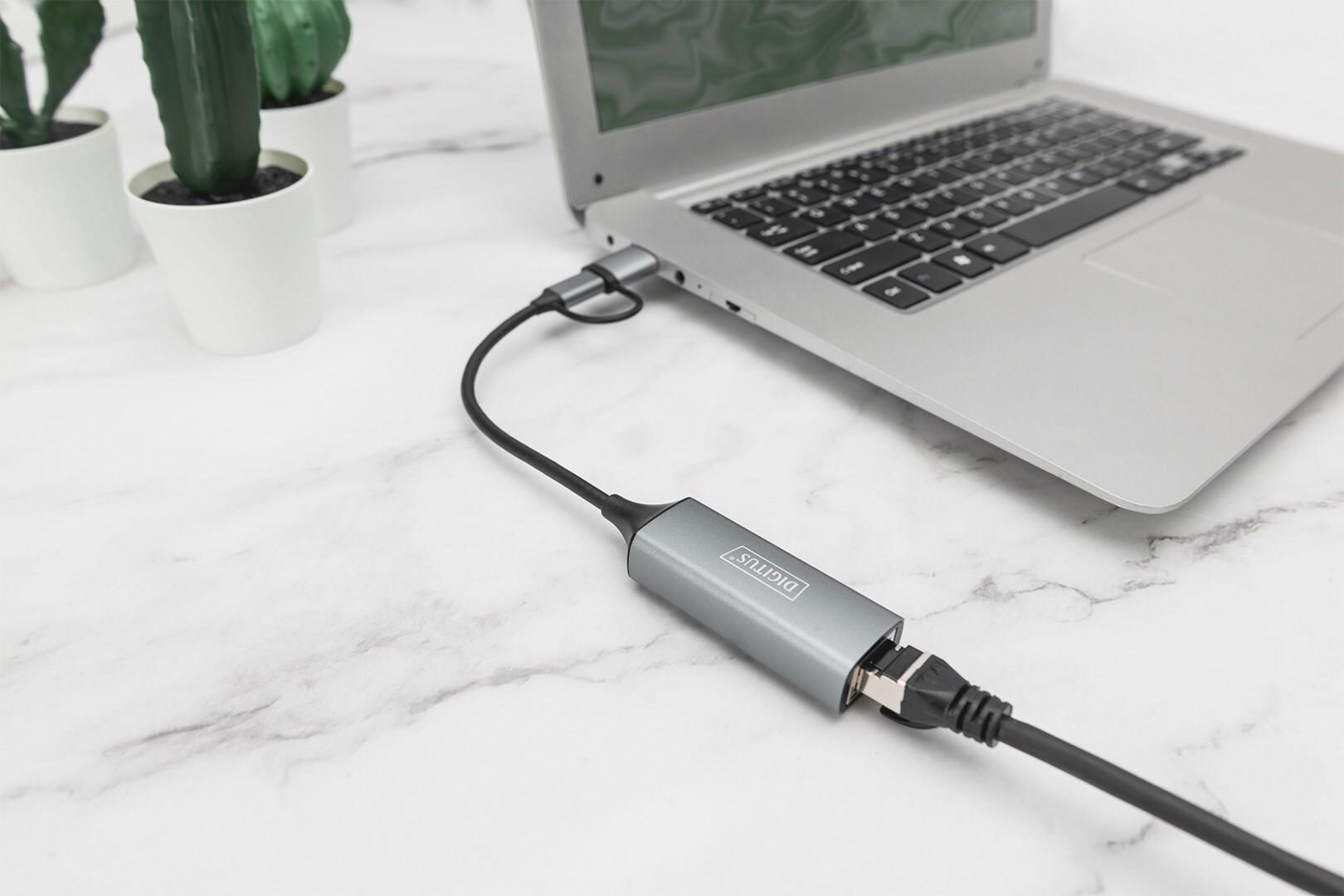 Digitus DN-3028 USB-C/USB-A Netzwerkadapter 2.5GBase-T Grau