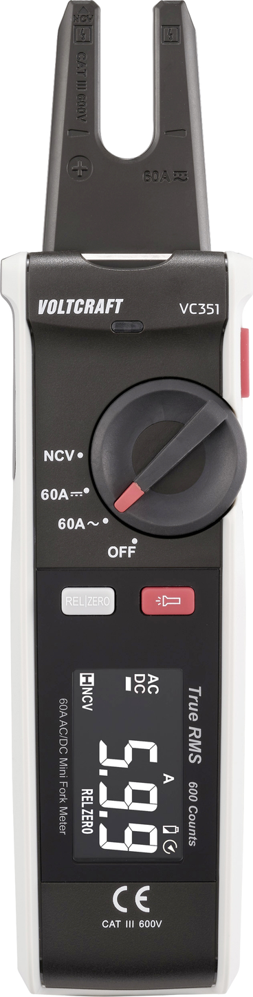 Voltcraft VC-351 Stromzange CAT III 600 V AC/DC bis 60 A True RMS 600 Counts