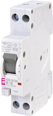 ETI 002176024 - FI-LS-Schutzschalter KZS-1M-UNI 1p+N A B16/0.03 (240 V | 16 A | 50/60 Hz | 1-pol + N) (002176024)