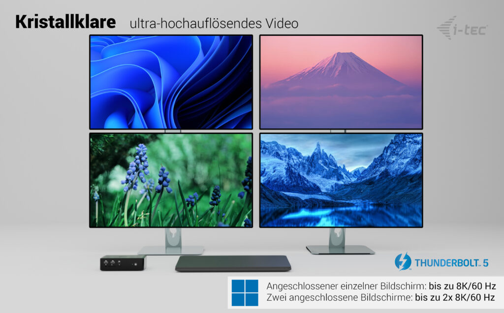 i-Tec Thunderbolt 5 Quattro Display Dock 140 W Power Delivery 2,5G LAN Schwarz