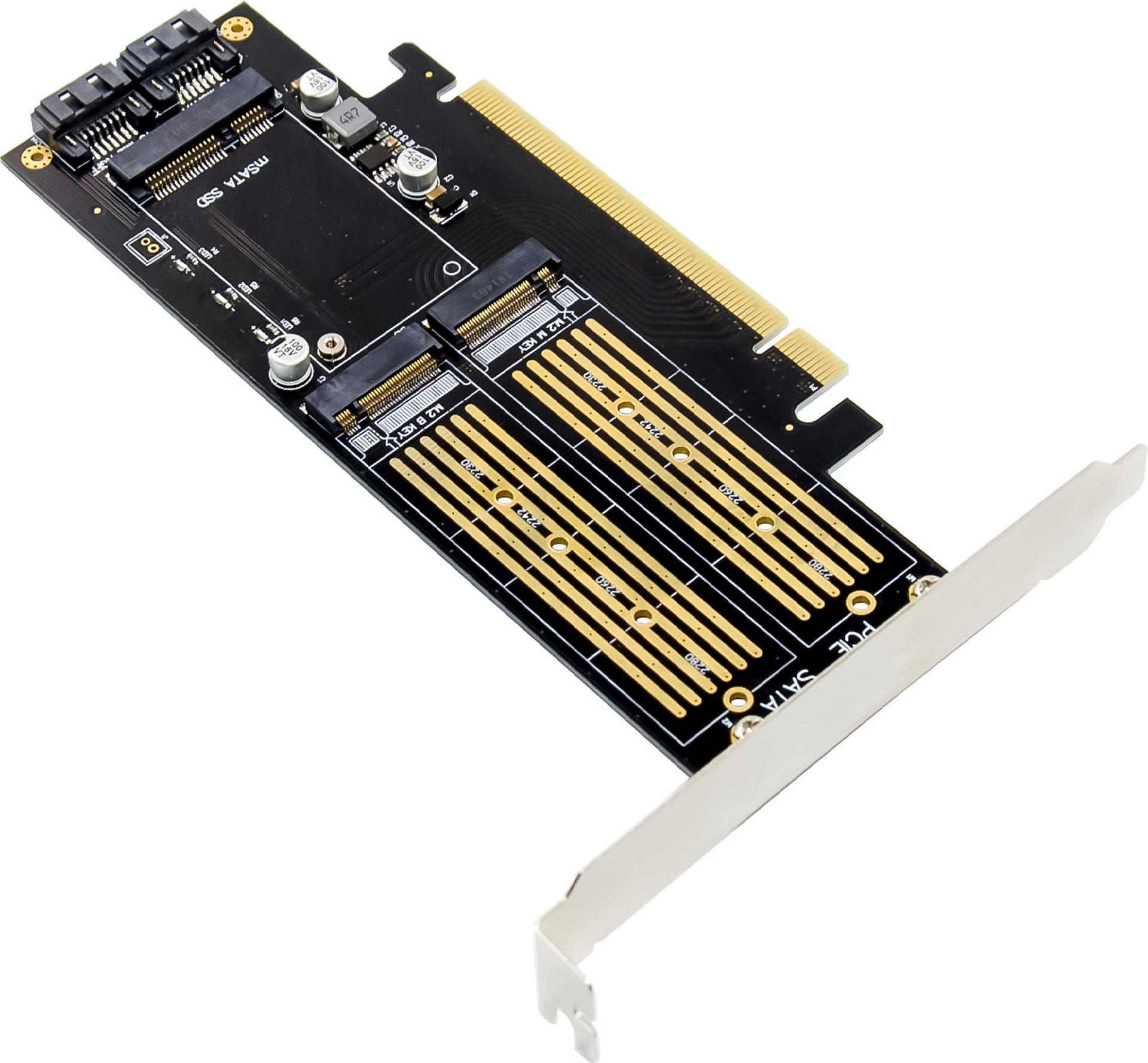 InLine PCIe-Karte x16 zu 2x M.2 1x mSATA Speicher-Controller PCIe 3.0 x16 Silber
