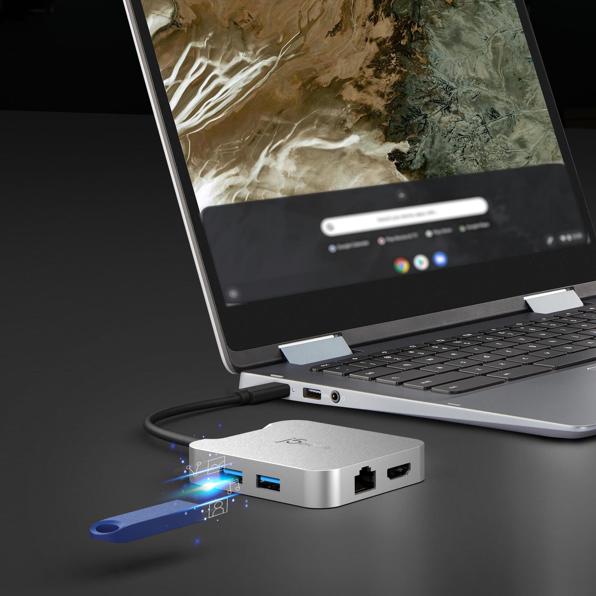 j5create Elite JCD391-N 4K60 USB-C Multi-Port Adapter, 85 W Power Delivery, Silber