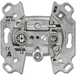 Busch-Jaeger 0230-0-0384. Buchsen-Typ: SAT + TV + Radio. Produktfarbe: Metallisch. Eingangsfrequenz: 47 - 2150 Hz. Breite: 70 mm, Tiefe: 69 mm, Höhe: 22 mm (0230-0-0384)