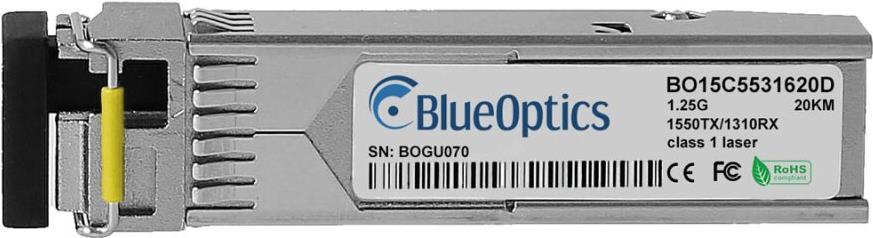 Edimax MG-1000PD1I kompatibler BlueOptics© SFP Bidi Transceiver für Singlemode Gigabit Highspeed Datenübertragungen in Glasfaser Netzwerken. Unterstützt Gigabit Ethernet, Fibre Channel oder SONET/SDH Anwendungen in Switchen, Routern, Storage Systemen und (MG-1000PD1I-BO)