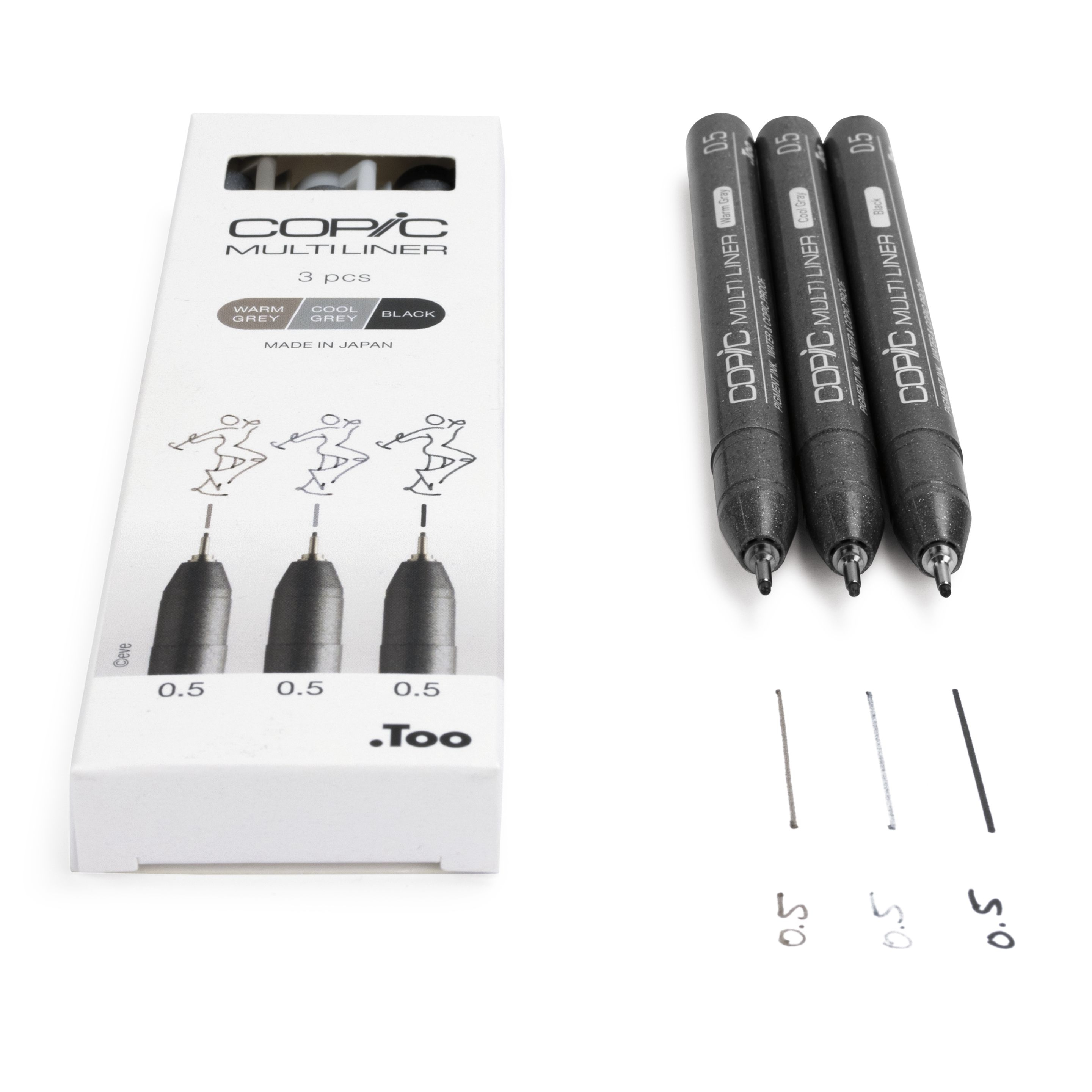 COPIC Multiliner Fineliner Set 0,5 mm 3 St. Schwarz, Kühles Grau, Warmes Grau