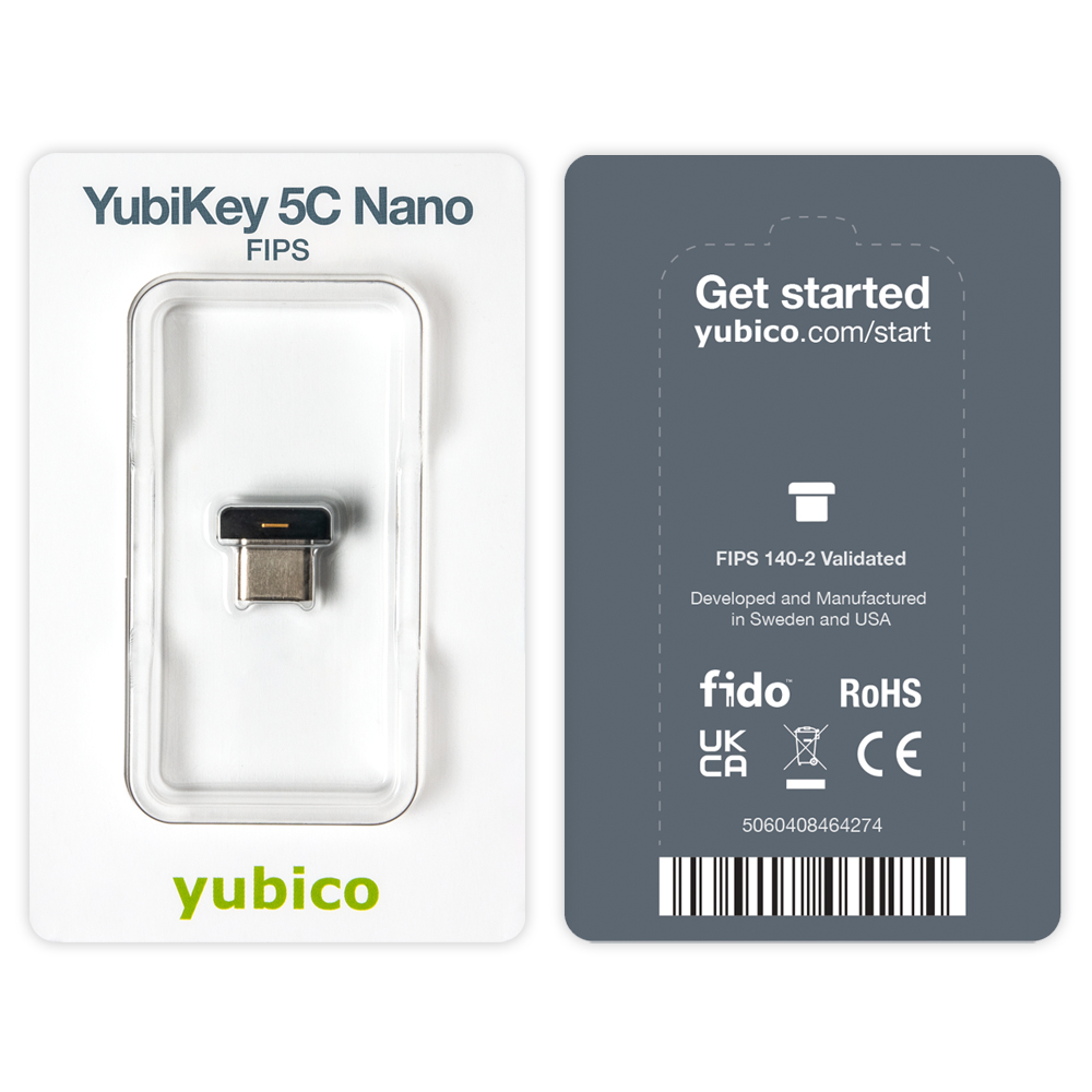 Yubico YubiKey 5C Nano FIPS USB-C Sicherheitsschlüssel Schwarz/Silber