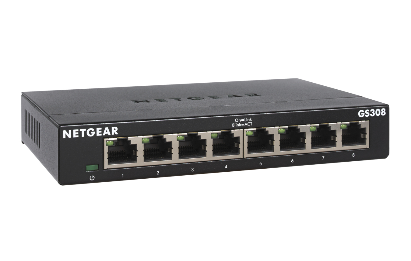 Netgear GS308v3 8-Port Gigabit Ethernet Unmanaged Switch Metallgehäuse Grau