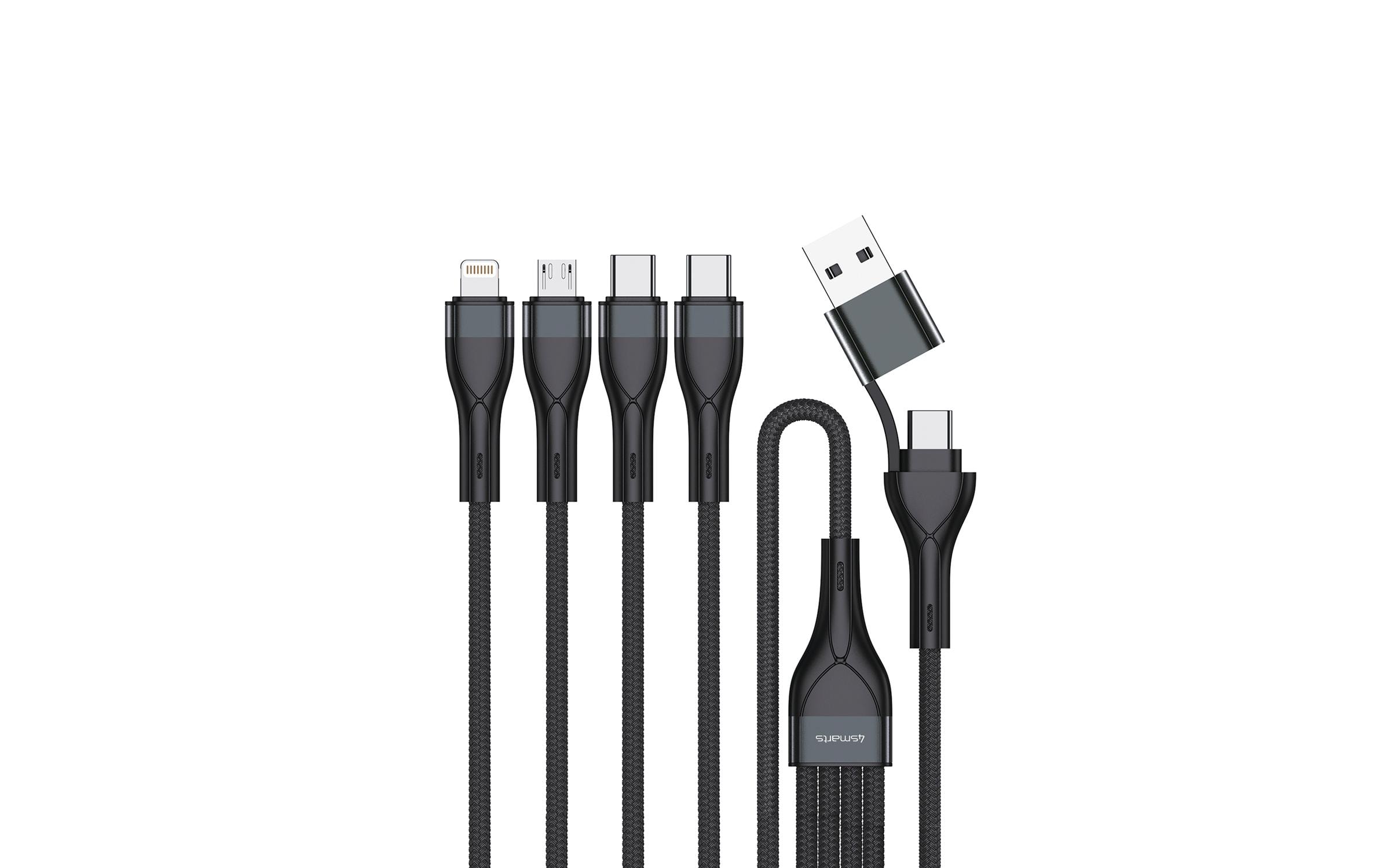 4smarts 541023 Multi-Ladekabel 4in2 USB A/USB C auf USB C/Micro USB-A/Lightning 1,2 m Schwarz