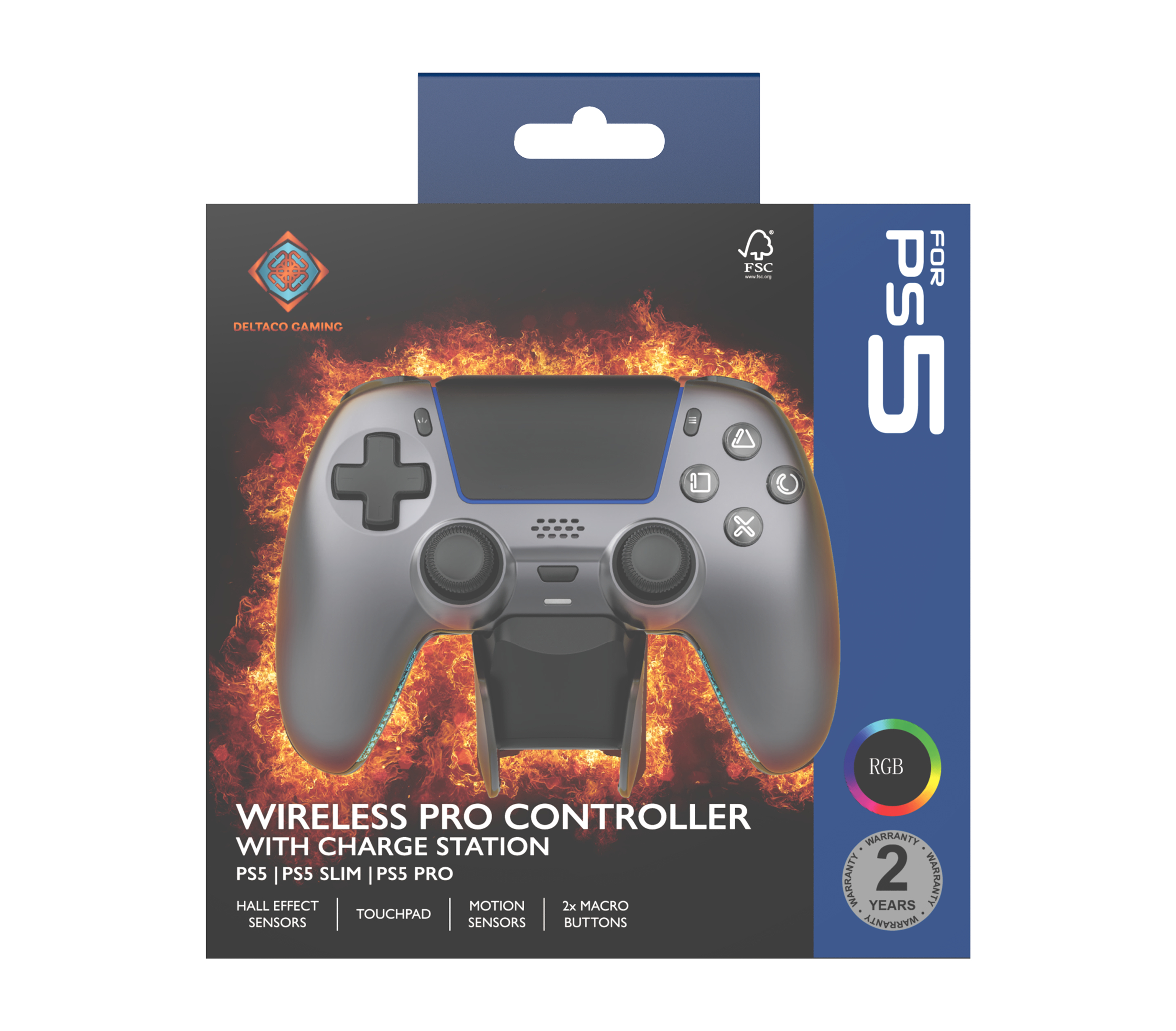Deltaco Gaming GAM-199 Wireless Gamepad für PS5 mit Ladestation Stahlgrau