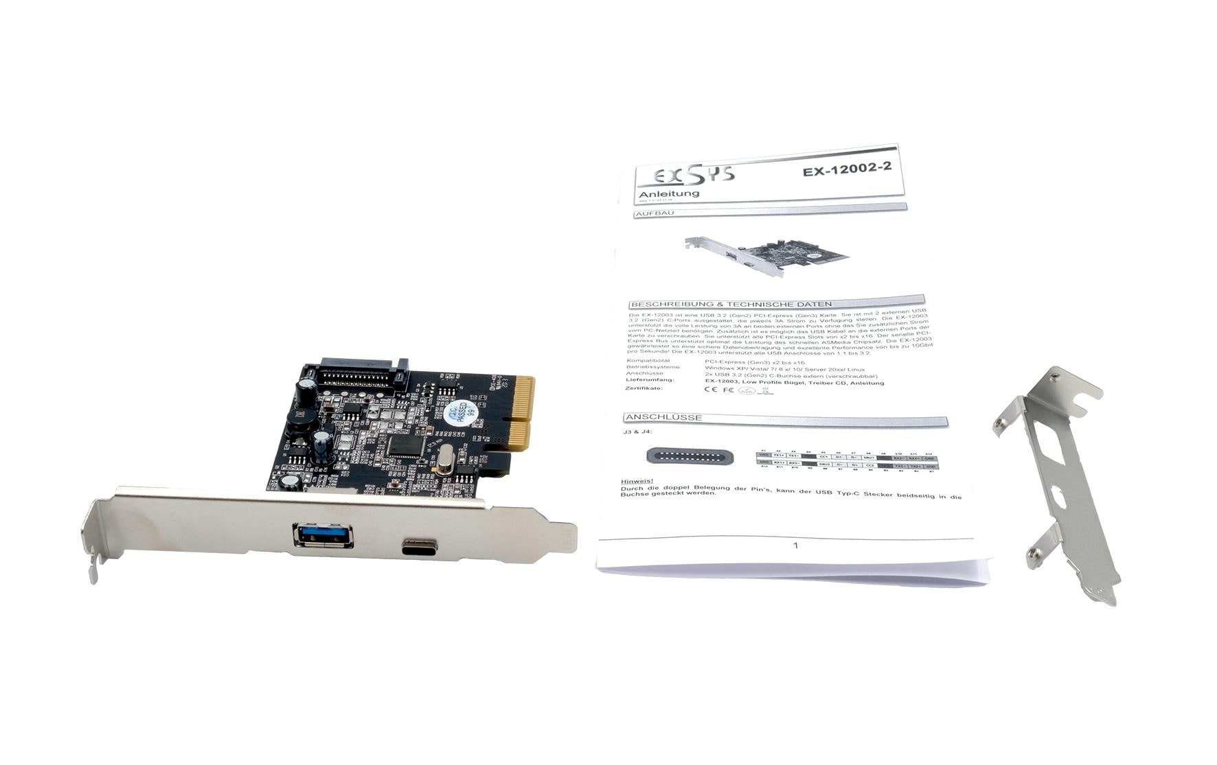 Exsys EX-12002-2 PCIe Schnittstellenkarte, USB 3.2 Gen 2, 10 Gbit/s, 2 Ports
