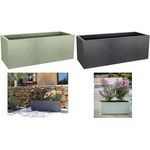 poétic Pflanztrog BASALT UP, Länge: 795 mm, mandelgrün Pflanzgefäß aus Kunststoff, in Beton-Optik, für Innen-/ - 1 Stück (013763 V.AM SX1)