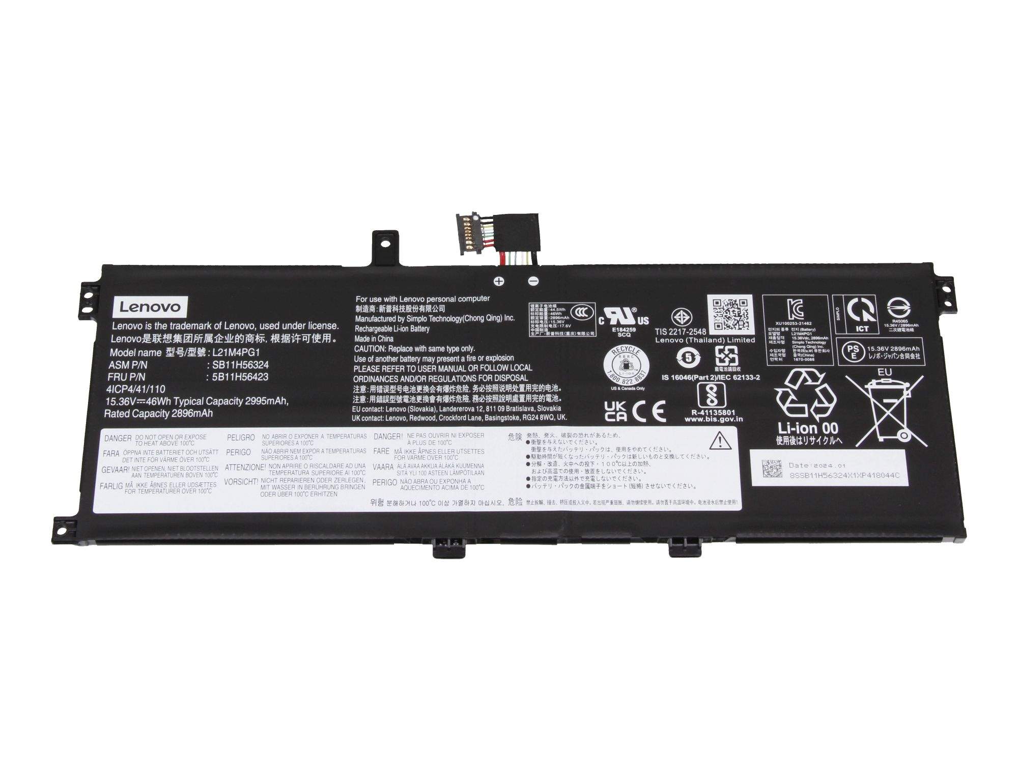 Lenovo Laptop-Akku 4 Zellen 46 Wh Lithium-Ionen Schwarz