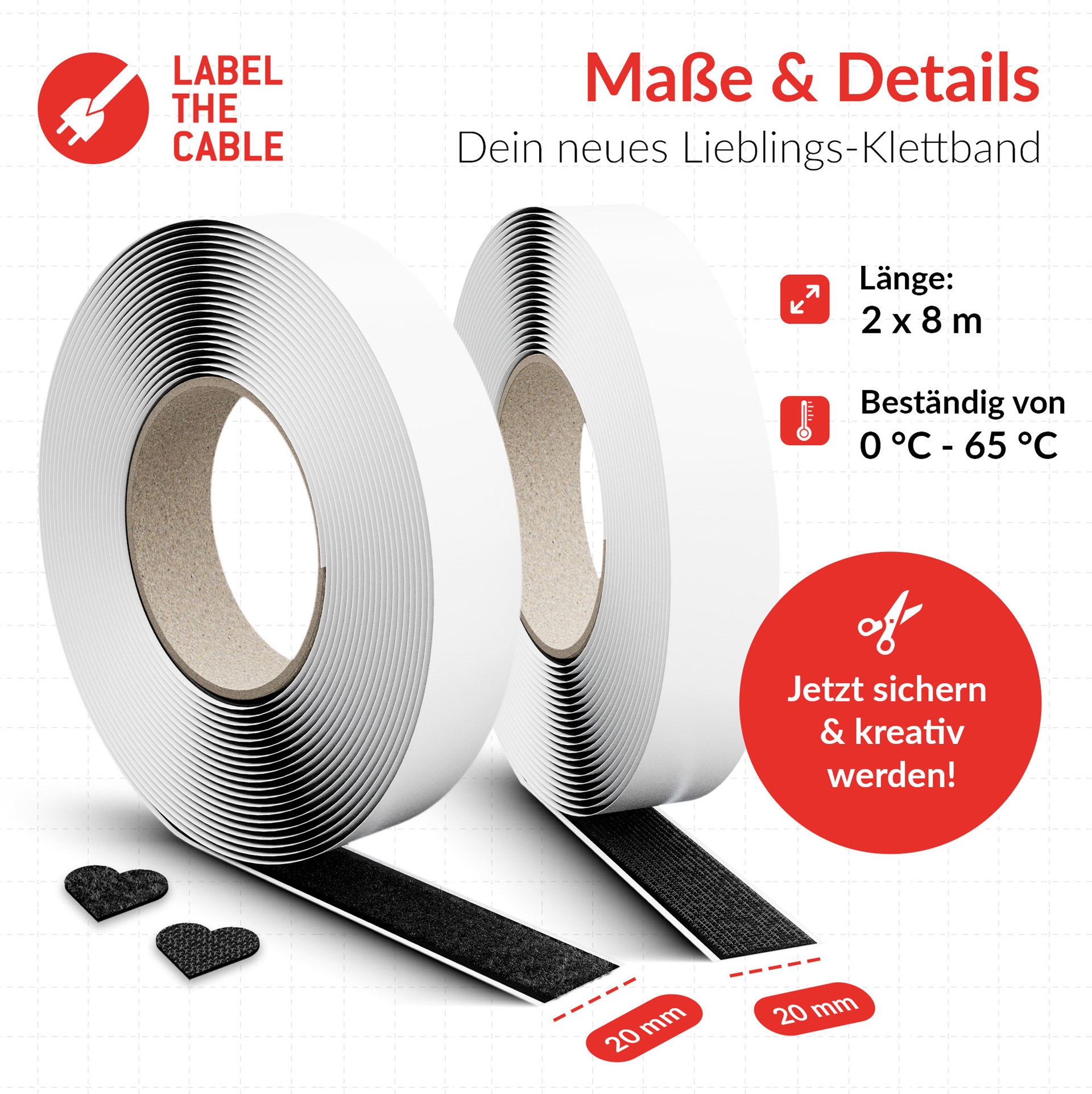 Label-The-Cable LTC Easy Tape Strap, Klettbandrolle selbstkl. 20mm, schwarz, 8m (LTC 1510-8-20)