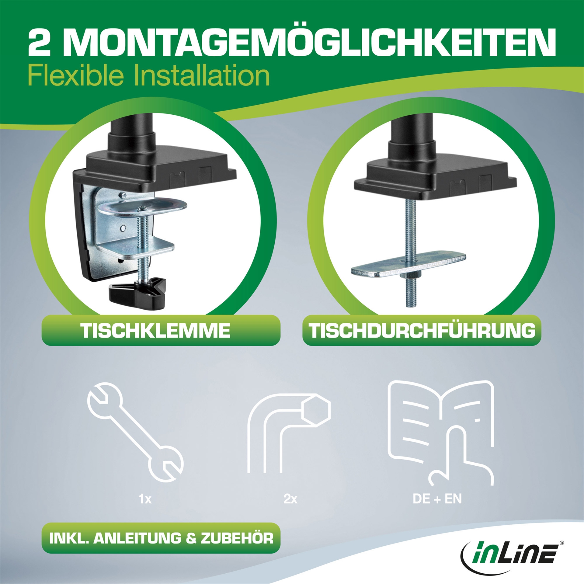 InLine 23160B Tischhalterung mit Lifter für 2 Monitore bis 32" 9kg Schwarz