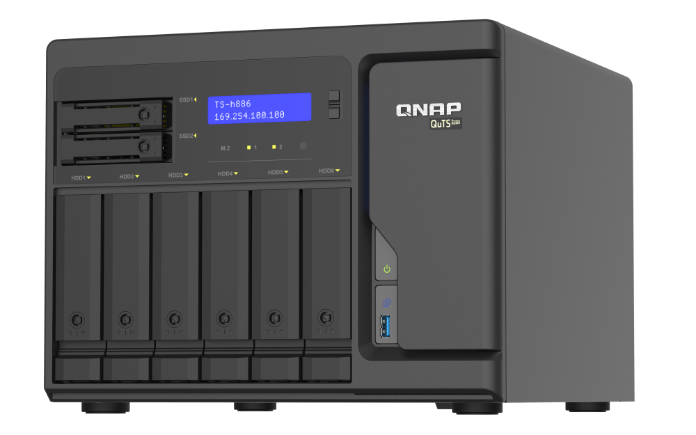 QNAP TS-h886 NAS Tower Eingebauter Ethernet-Anschluss Schwarz D-1602 (TS-H886-D1602-8G)