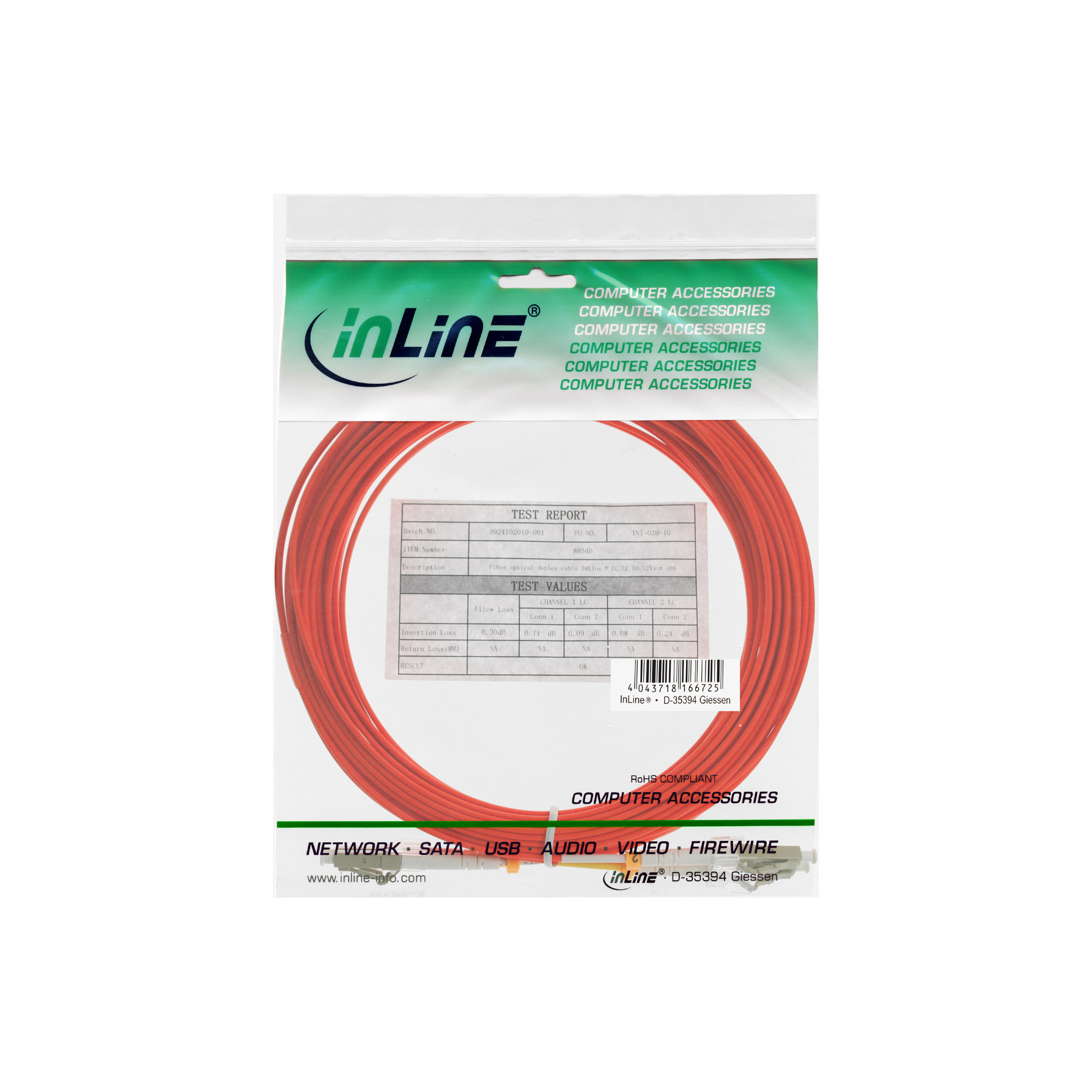 InLine LWL Duplex Patch-Kabel LC/LC OM2 50/125µm LSZH 3 m Orange