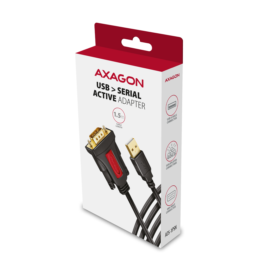AXAGON ADS-1PSN USB-A auf Seriell RS-232 DB-9 Adapterkabel 1,5 m Schwarz