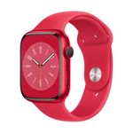 Apple Watch Series 8 (GPS) - (PRODUCT) RED - 45 mm - Red Aluminium - intelligente Uhr mit Sportband - Flouroelastomer - rot - Bandgröße: regelmäßig - 32GB - Wi-Fi, Bluetooth - 38,8 g (MNP43FD/A)