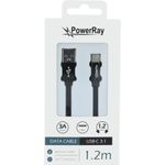 PowerRay Data Cable PR-DCUC120TBK, USB / USB-C, 1.2 m, Textile black, Blister (PR-DCUC120TBK)