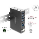 Delock Industrie-Hub 4x USB 5 Gbps Type-A mit 8 kV ESD-Schutz und Hutschienenbefestigung