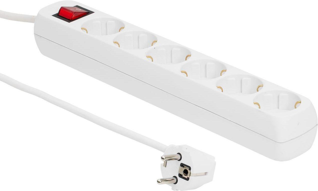 MicroConnect 6-way Schuko Power Strip on/off switch 1.5M White (MC-GRU00615WS)