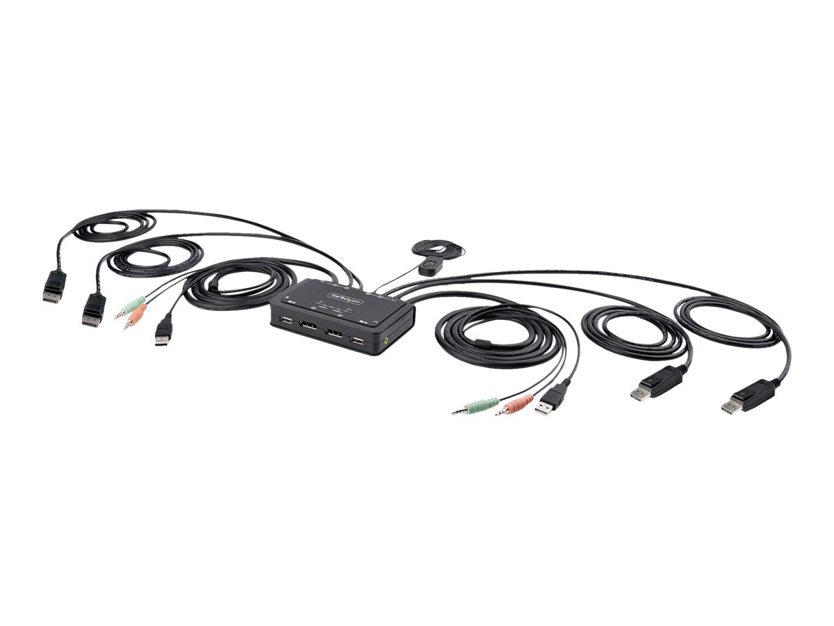 StarTech.com 2-Port Dual Monitor KVM Switch DisplayPort 4K 60Hz mit integrierten Kabeln Schwarz
