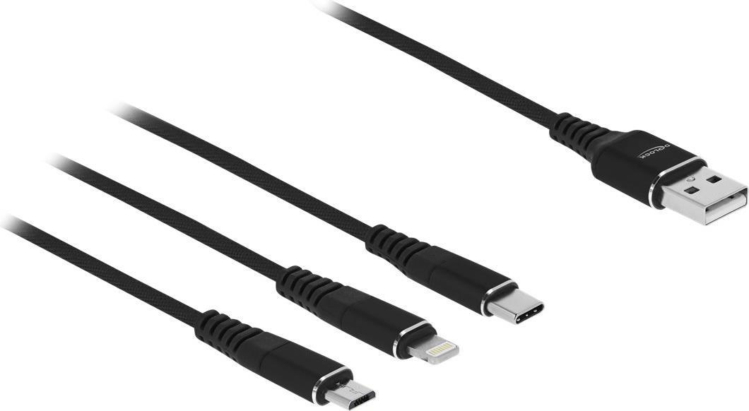 DELOCK USB Ladekabel 3 in 1 für Lightning/Micro USB/USB Type-C 1m schwarz